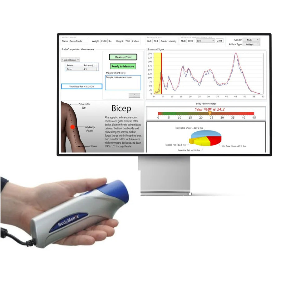 BodyMetrix ultrasound body fat analyser and its readout, available at Mas Body Gym Middlesbrough