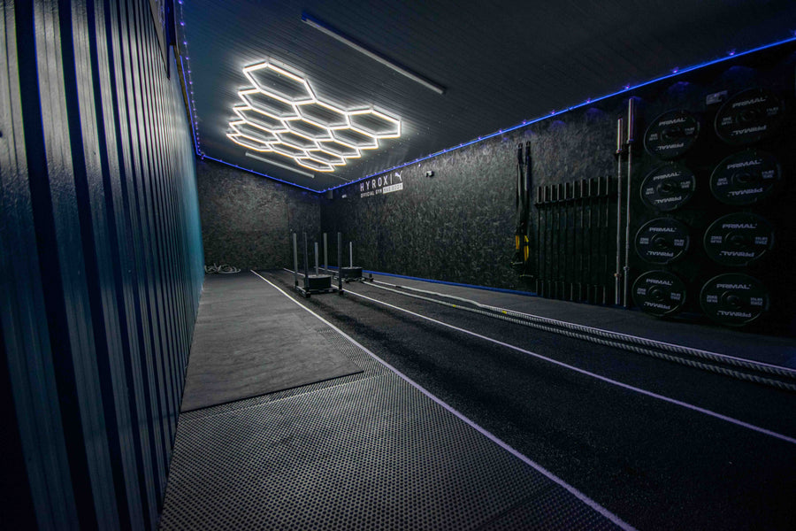 The official HYROX training area with marked running lane at Mas Body Gym Middlesbrough