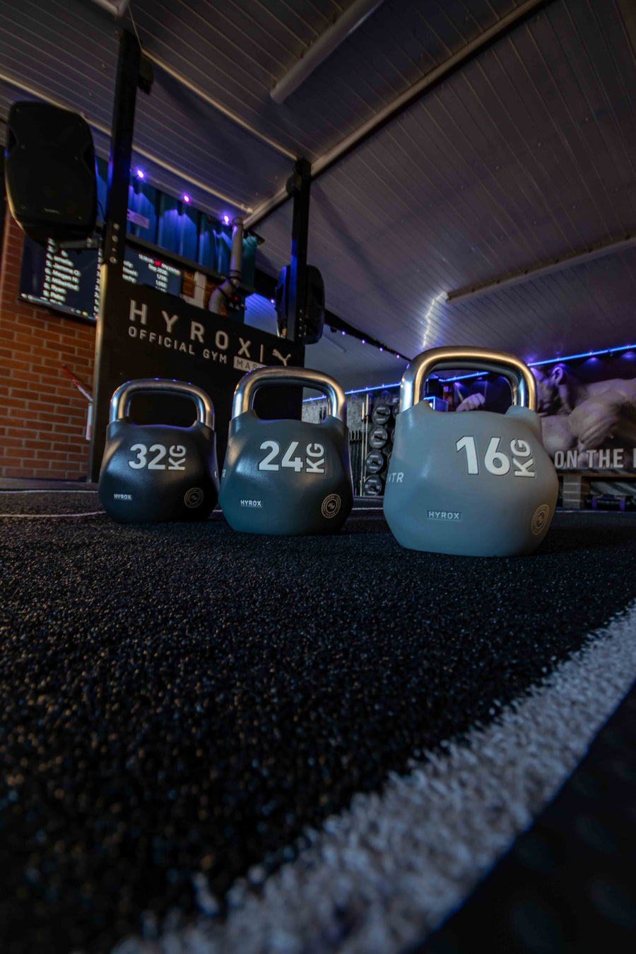 Official HYROX kettlebells in 16kg, 24kg and 32kg at Mas Body Gym Middlesbrough