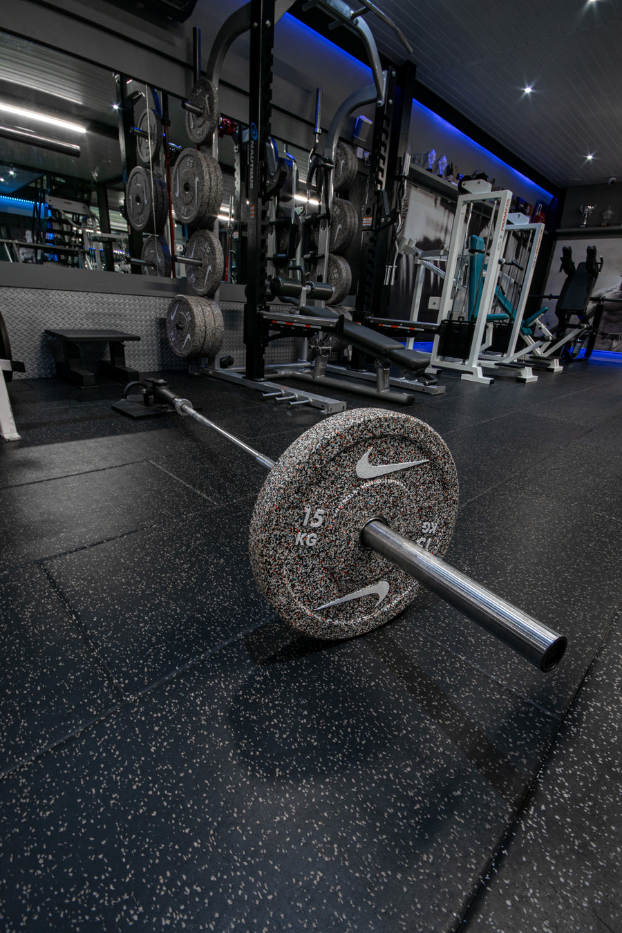 Landmine attachment with an Olympic bar and Nike plate at Mas Body Gym Middlesbrough