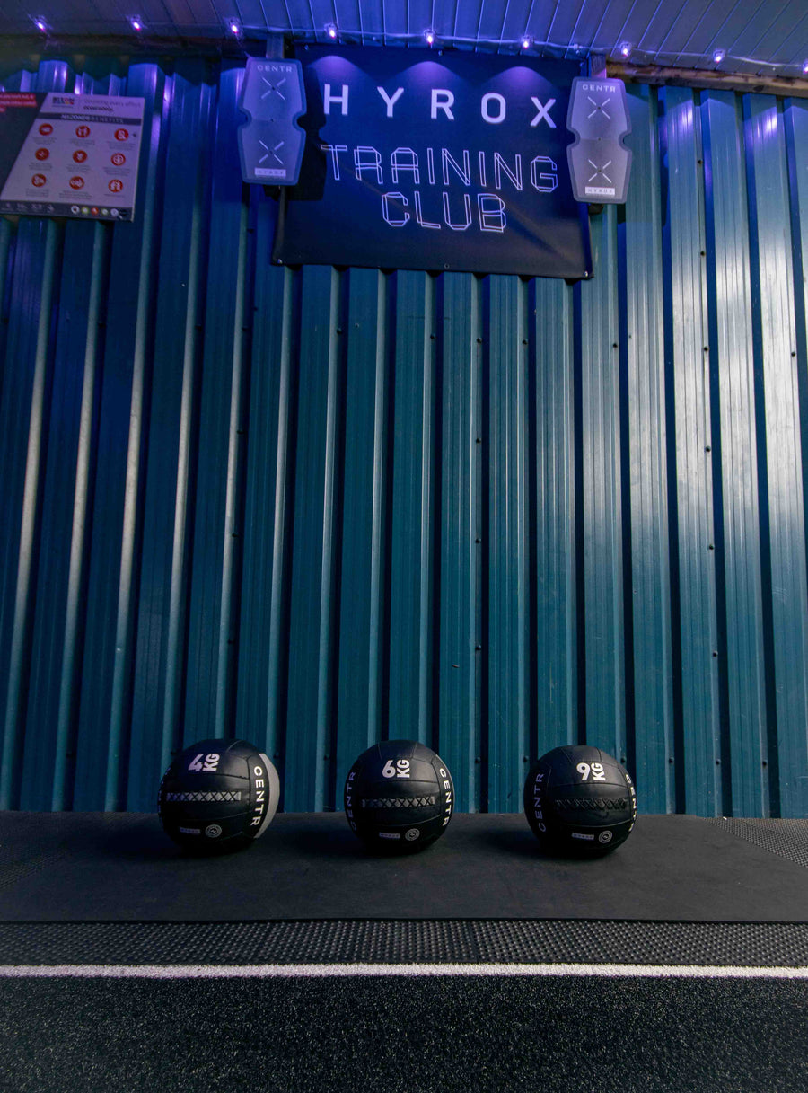 Official HYROX wall balls at the target wall at Mas Body Gym Middlesbrough